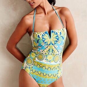 Trina Turk Blue Green Patterned One-Piece Swimsuit